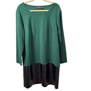 Nina Leonard Dress Sz 1X Green & Black Polyester/Spandex Long Sleeve